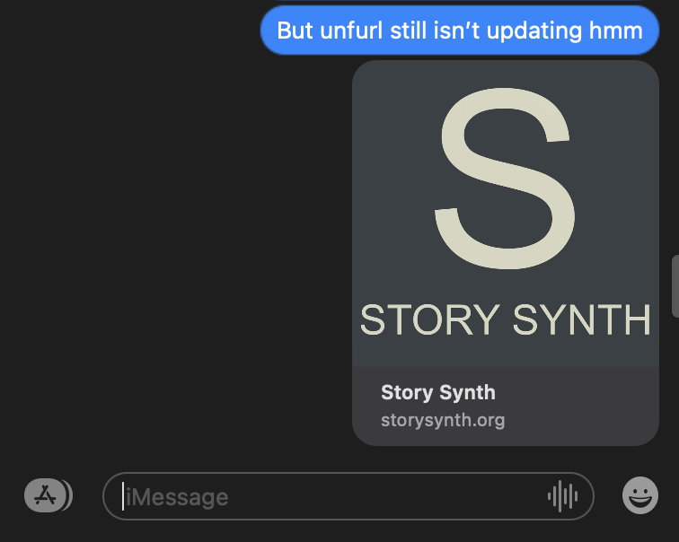 An unfurl of a link to Story Synth homepage, showing the Story Synth logo